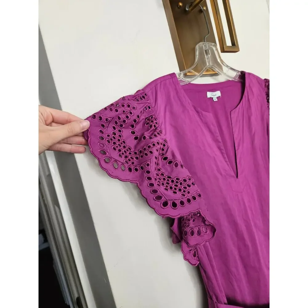 Rails Purple Magenta Berry Gia Dress Cotton Poplin Eyelet Midi Dress Size Medium